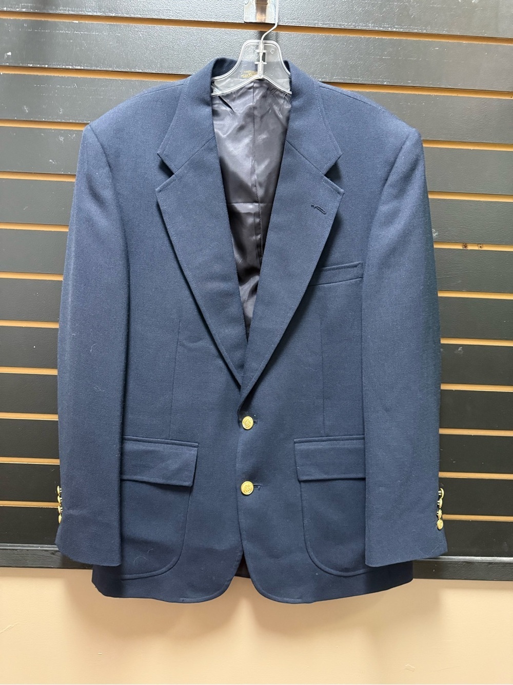 Robert Stock Navy Blazer 42R Gold Button Wool Sport Coat Classic
